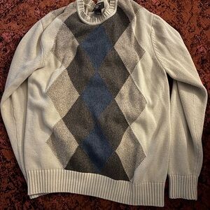 Dockers Men's Argyle Crewneck Sweater - Cream, Gray, and Blue